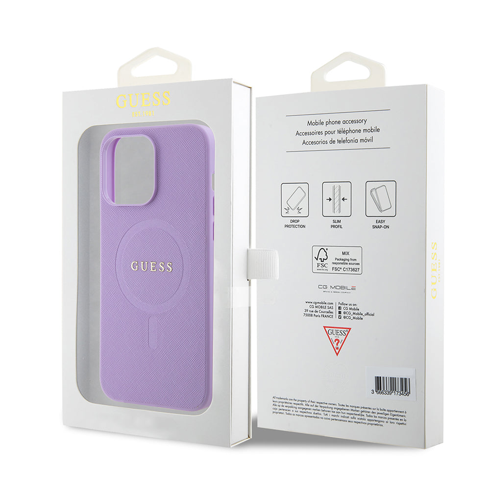 Futrola MagSafe za Apple iPhone 15 Pro Max, Guess, Saffiano, Ljubičasta