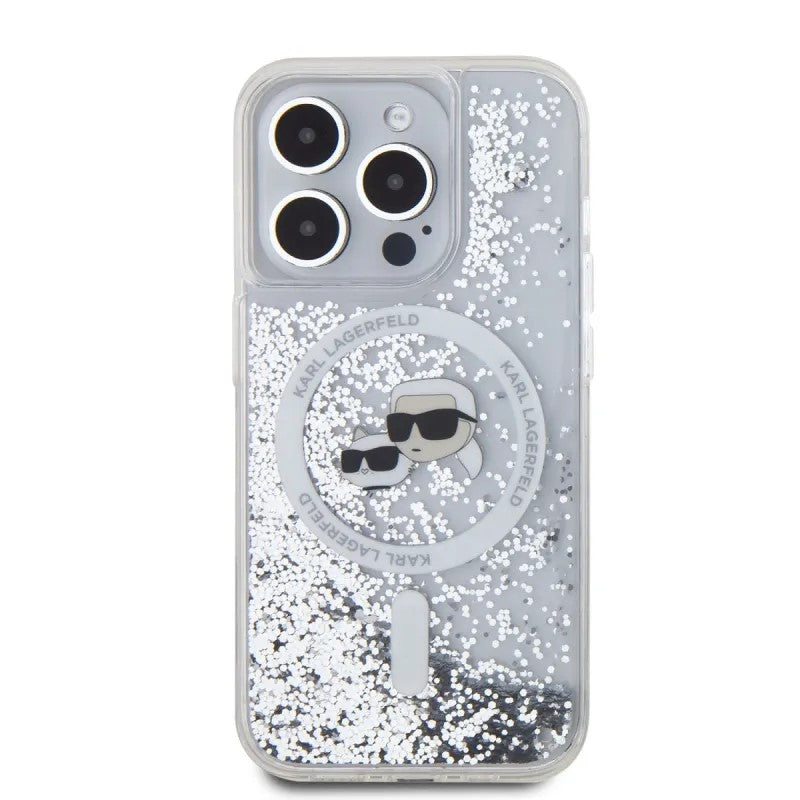 MagSafe futrola za Apple iPhone 15 Pro Max, Karl Lagerfeld, Liquid Glitter Karl & Choupette's Heads, Prozirna