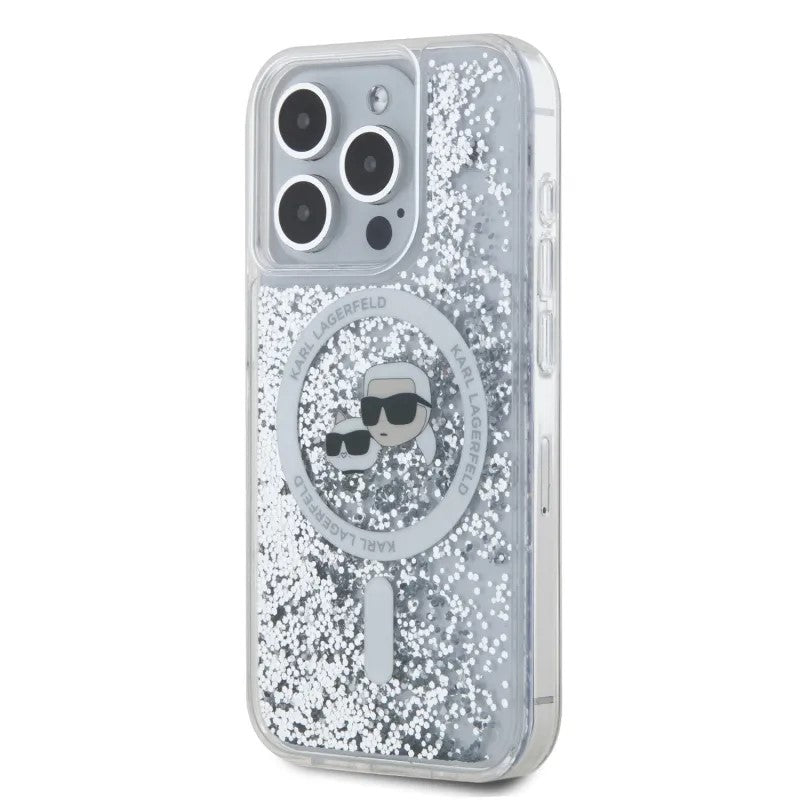 MagSafe futrola za Apple iPhone 15 Pro Max, Karl Lagerfeld, Liquid Glitter Karl & Choupette's Heads, Prozirna