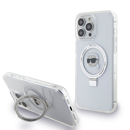 Futrola MagSafe za Apple iPhone 15 Pro Max, Karl Lagerfeld, Ring Stand Karl's Head, Bijela