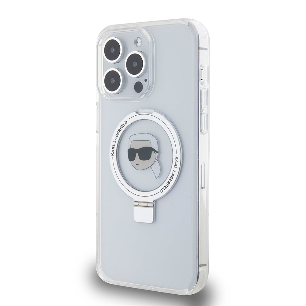 Futrola MagSafe za Apple iPhone 15 Pro Max, Karl Lagerfeld, Ring Stand Karl's Head, Bijela