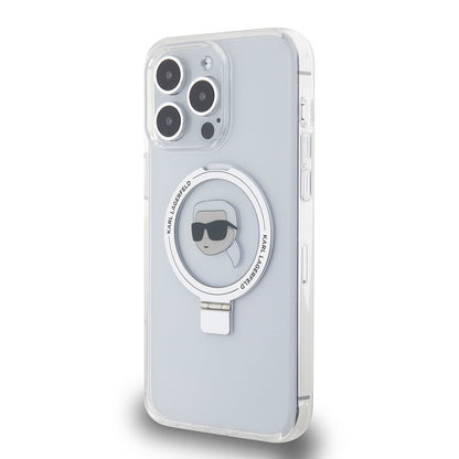 Futrola MagSafe za Apple iPhone 15 Pro Max, Karl Lagerfeld, Ring Stand Karl's Head, Bijela