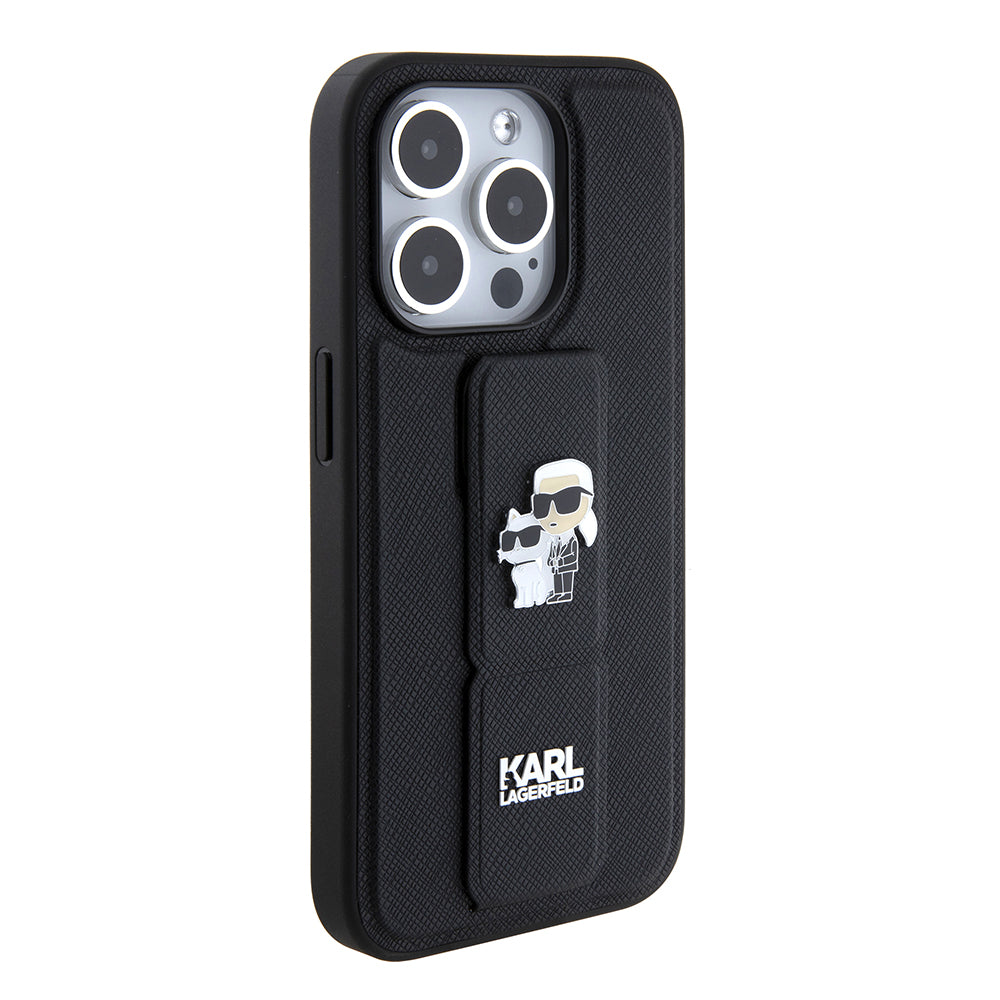MagSafe futrola za Apple iPhone 15 Pro Max, Karl Lagerfeld, Saffiano Gripstand Karl & Choupette, Crna