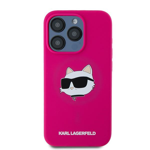 Futrola MagSafe za Apple iPhone 15 Pro Max, Karl Lagerfeld, Silikon Choupette's Head, Fuksija