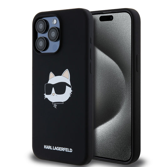 Futrola MagSafe za Apple iPhone 15 Pro Max, Karl Lagerfeld, Silikonska Choupette's Head, Crna