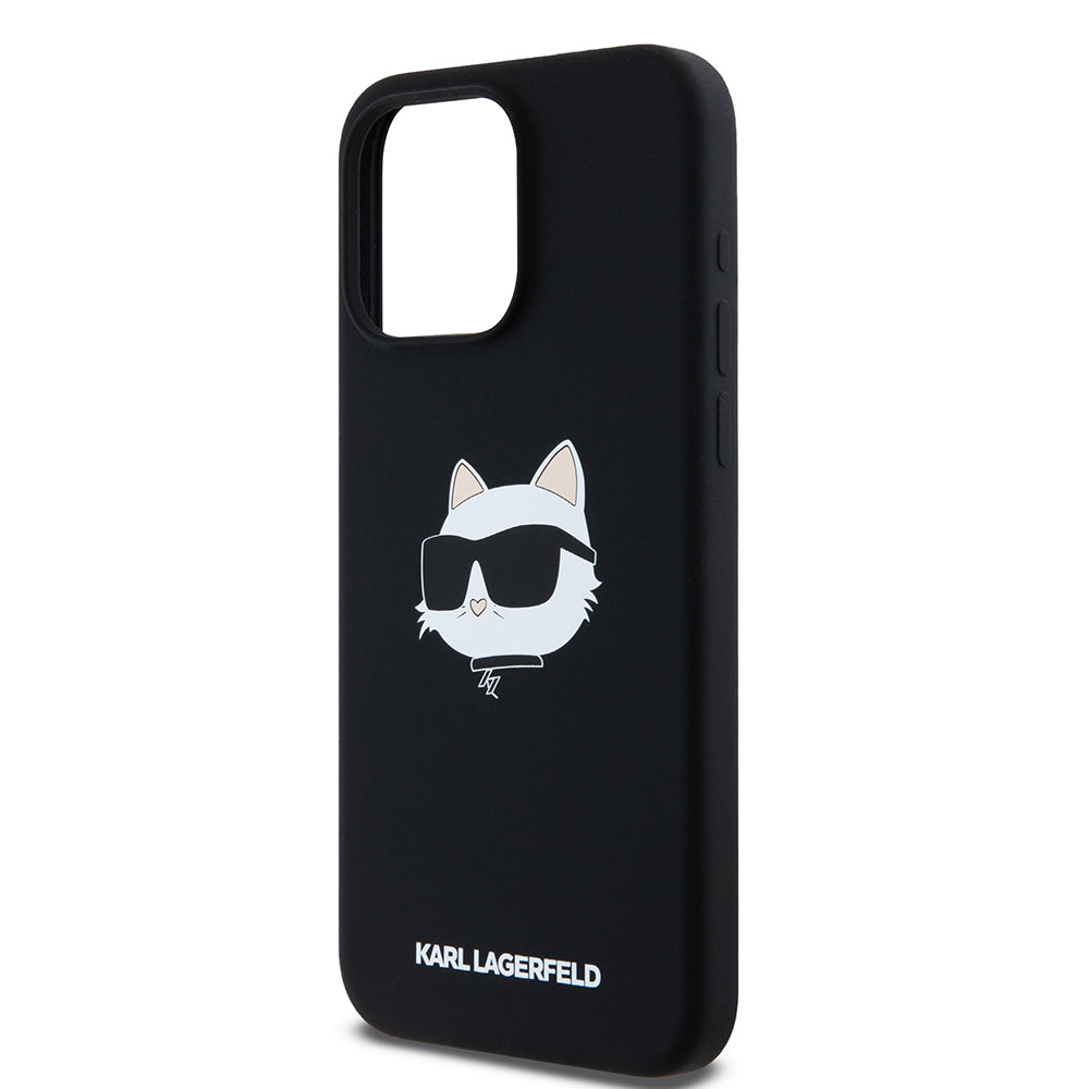 Futrola MagSafe za Apple iPhone 15 Pro Max, Karl Lagerfeld, Silikonska Choupette's Head, Crna