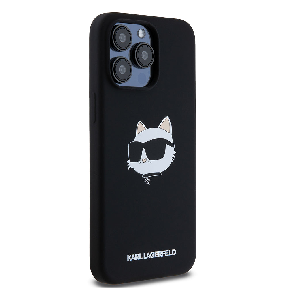 Futrola MagSafe za Apple iPhone 15 Pro Max, Karl Lagerfeld, Silikonska Choupette's Head, Crna
