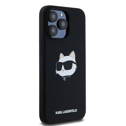 Futrola MagSafe za Apple iPhone 15 Pro Max, Karl Lagerfeld, Silikonska Choupette's Head, Crna
