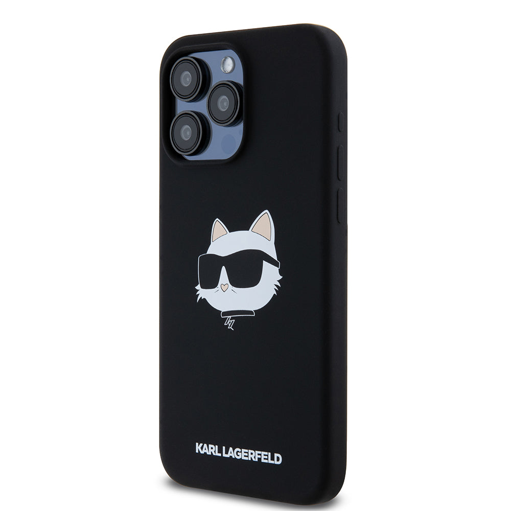 Futrola MagSafe za Apple iPhone 15 Pro Max, Karl Lagerfeld, Silikonska Choupette's Head, Crna