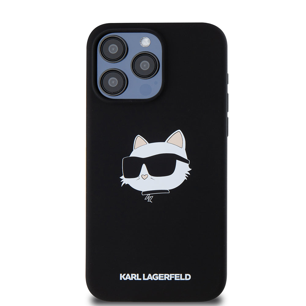 Futrola MagSafe za Apple iPhone 15 Pro Max, Karl Lagerfeld, Silikonska Choupette's Head, Crna