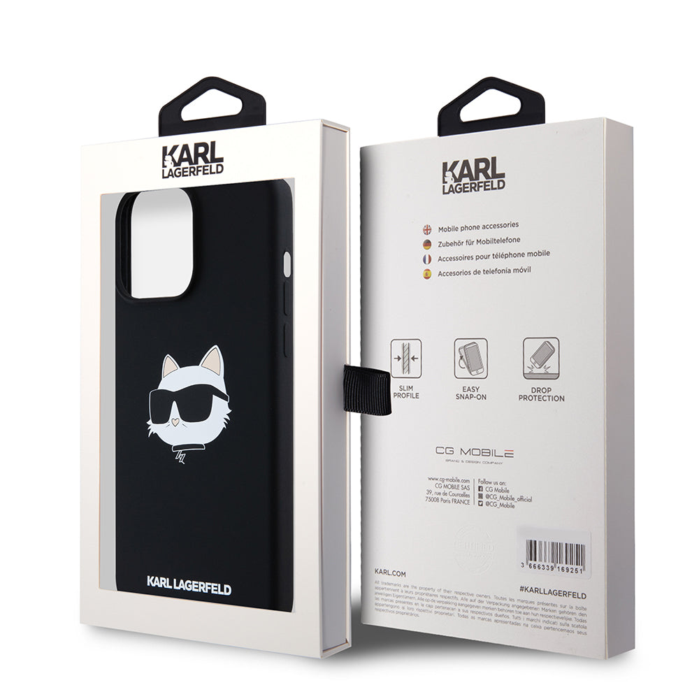 Futrola MagSafe za Apple iPhone 15 Pro Max, Karl Lagerfeld, Silikonska Choupette's Head, Crna