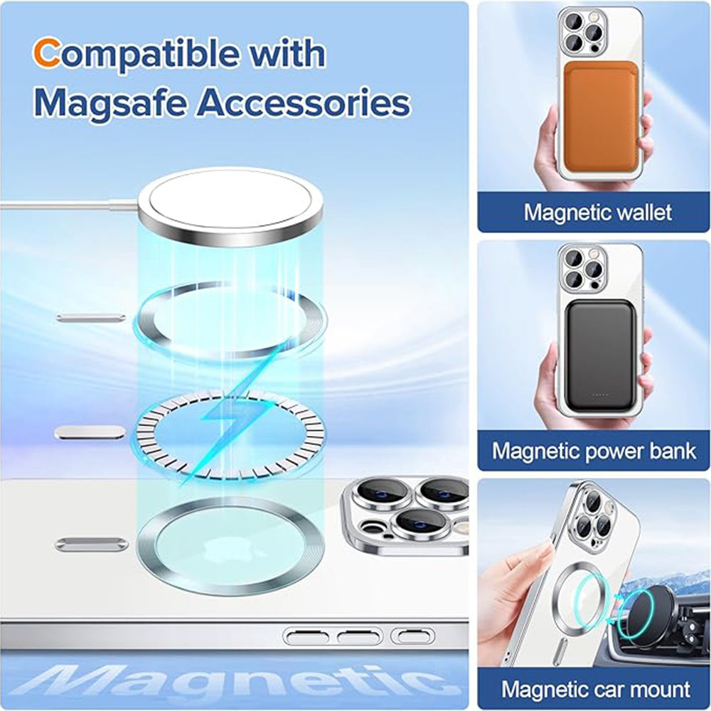 MagSafe futrola za Apple iPhone 15 Pro Max, Techsuit, Luxury Crystal, Srebrna