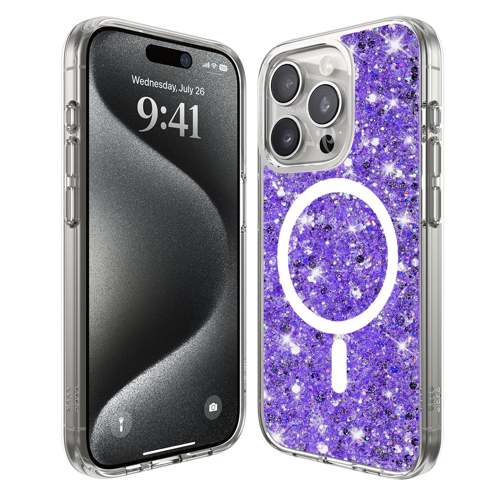 MagSafe futrola za Apple iPhone 15 Pro, Techsuit, Sparkly Glitter, Ljubičasta