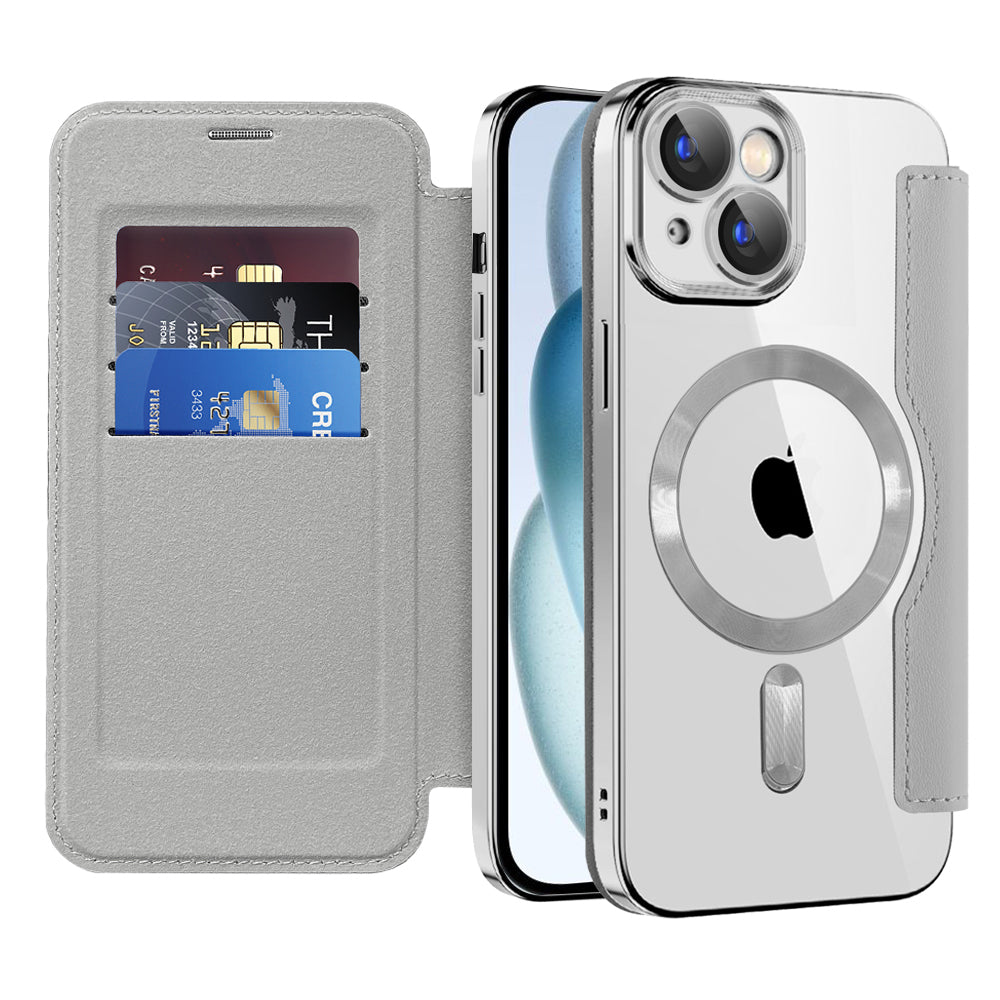 MagSafe futrola za Apple iPhone 15, Techsuit, SmartMag Book, Siva