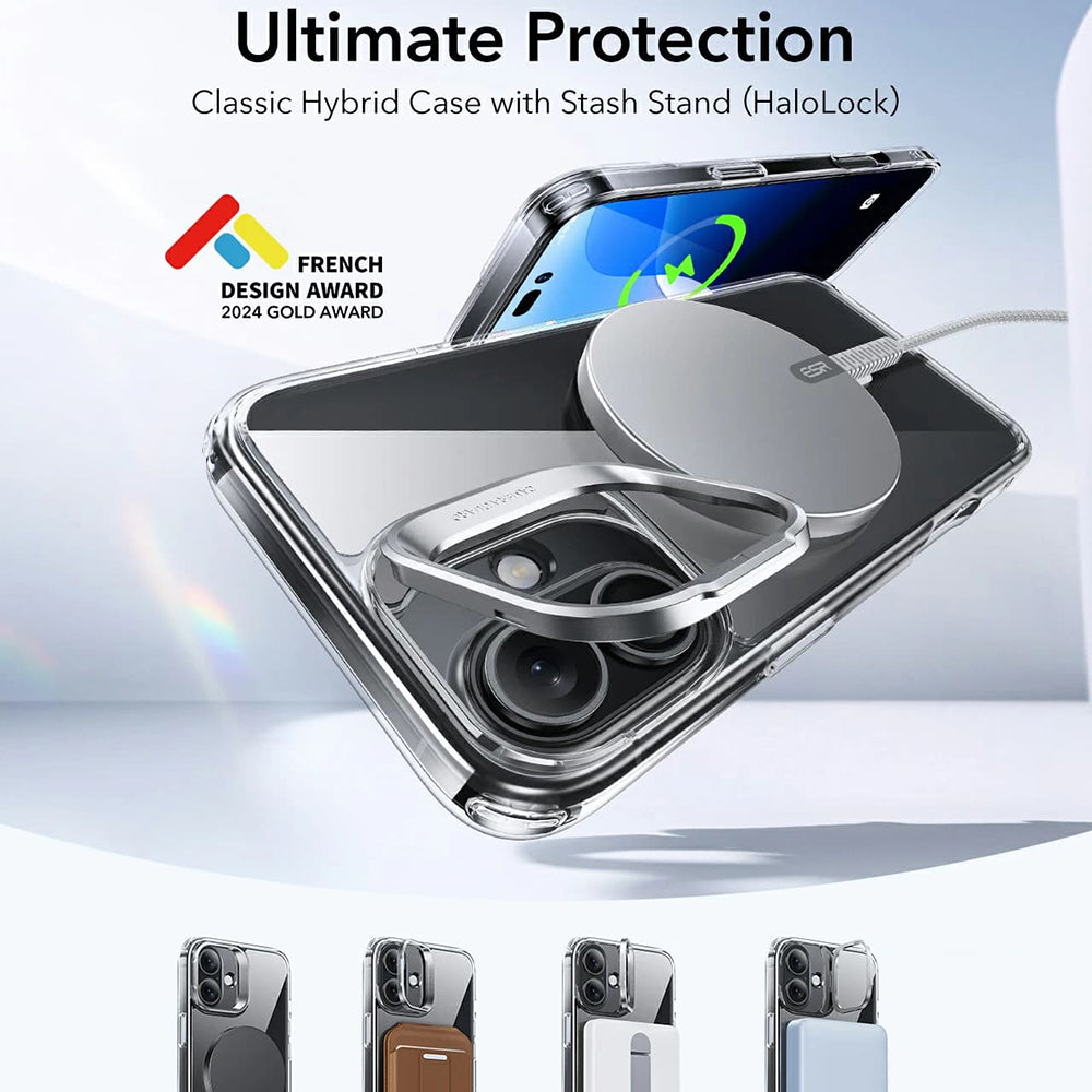 Futrola MagSafe za Apple iPhone 16, ESR, Classic Hybrid Kickstand, Crno Prozirna