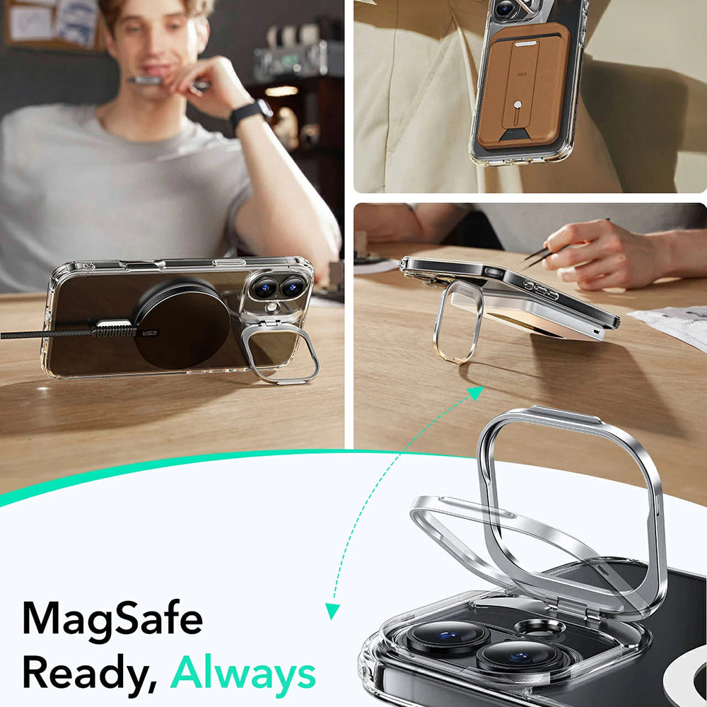 Futrola MagSafe za Apple iPhone 16, ESR, Classic Hybrid Kickstand, Crno Prozirna