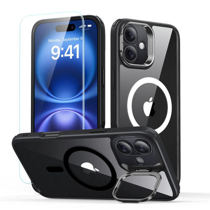 Futrola MagSafe za Apple iPhone 16, ESR, Classic Hybrid Kickstand sa zaštitom za ekran, Crna Prozirna