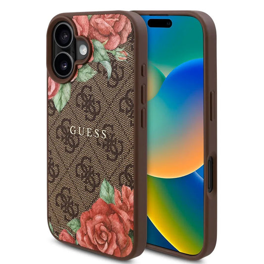 MagSafe futrola za Apple iPhone 16, Guess, 4G Flowers Print, smeđa