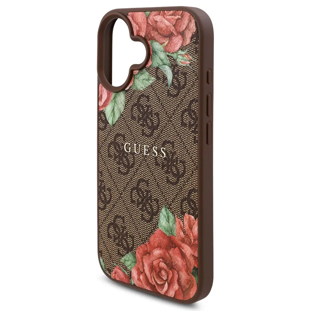 MagSafe futrola za Apple iPhone 16, Guess, 4G Flowers Print, smeđa
