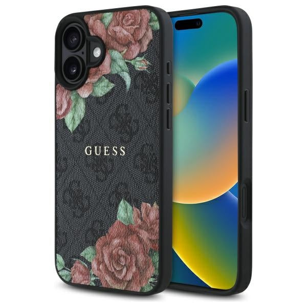 MagSafe futrola za Apple iPhone 16, Guess, 4G Flowers Print, Crna