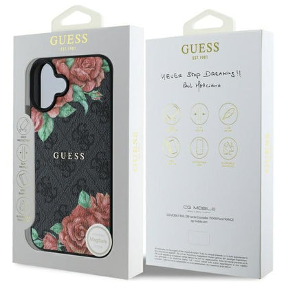 MagSafe futrola za Apple iPhone 16, Guess, 4G Flowers Print, Crna