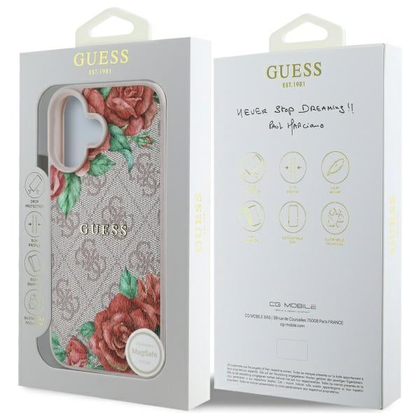 MagSafe futrola za Apple iPhone 16, Guess, 4G Flowers Print, Roza