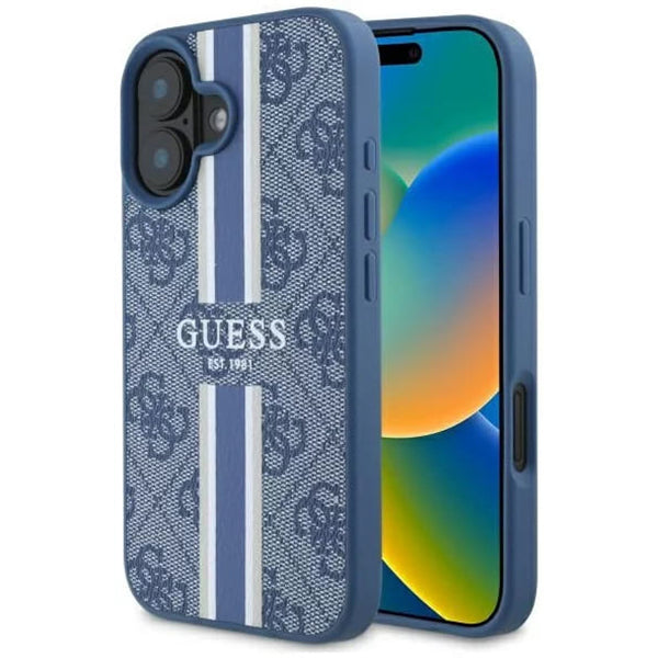 MagSafe futrola za Apple iPhone 16, Guess, 4G Printed Stripes, Plava