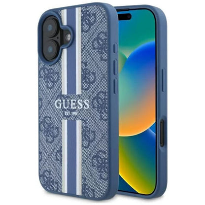 MagSafe futrola za Apple iPhone 16, Guess, 4G Printed Stripes, Plava