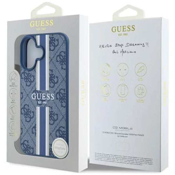 MagSafe futrola za Apple iPhone 16, Guess, 4G Printed Stripes, Plava