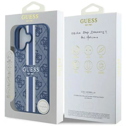 MagSafe futrola za Apple iPhone 16, Guess, 4G Printed Stripes, Plava