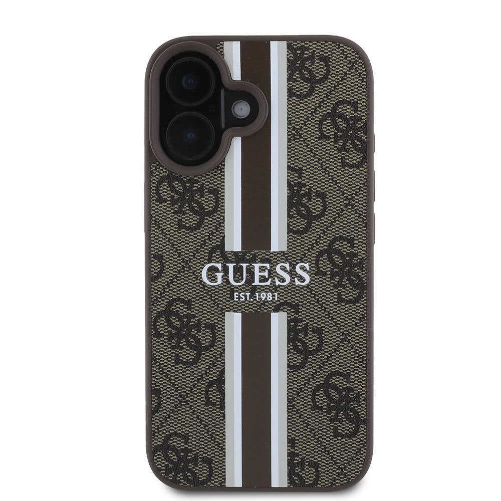 MagSafe futrola za Apple iPhone 16, Guess, 4G Printed Stripes, smeđa
