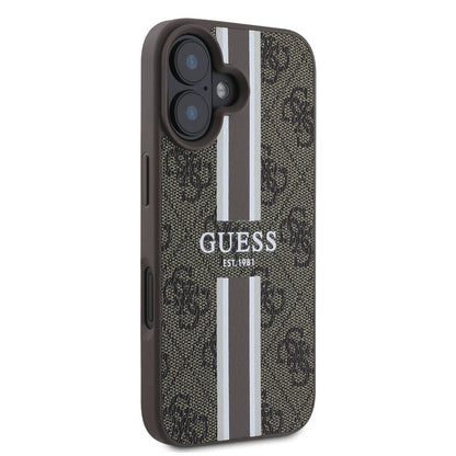 MagSafe futrola za Apple iPhone 16, Guess, 4G Printed Stripes, smeđa