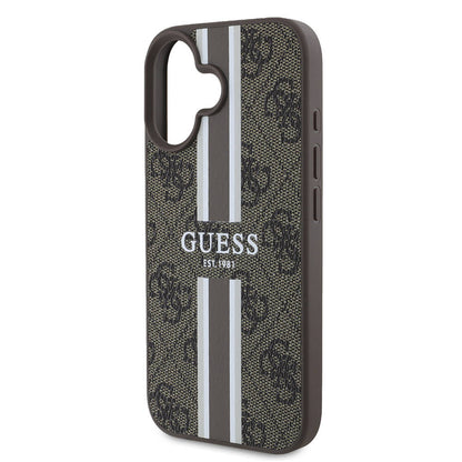 MagSafe futrola za Apple iPhone 16, Guess, 4G Printed Stripes, smeđa