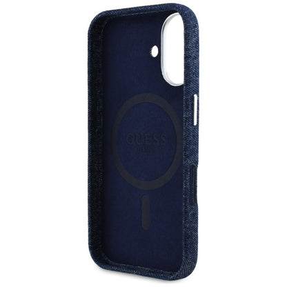 MagSafe torbica za Apple iPhone 16, Guess, Denim Triangle Logo, Plava