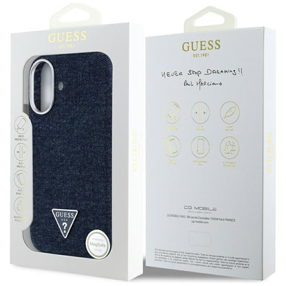 MagSafe torbica za Apple iPhone 16, Guess, Denim Triangle Logo, Plava