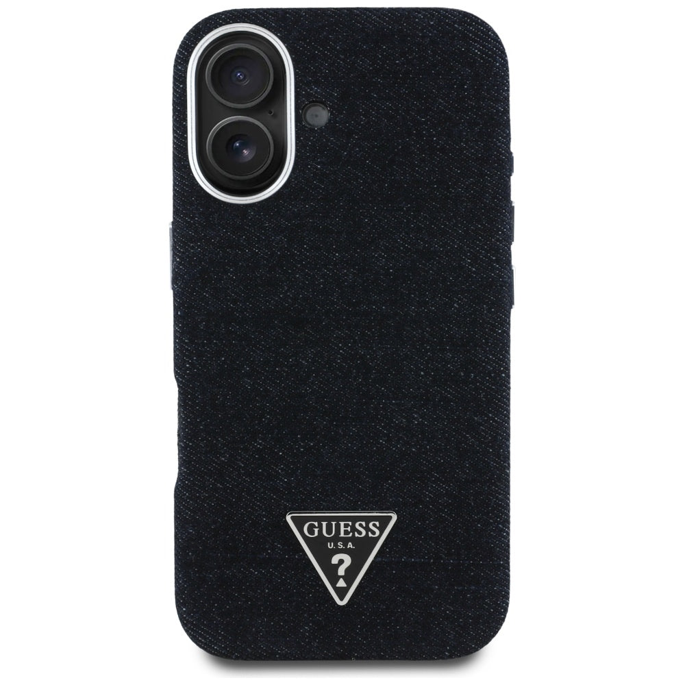 MagSafe torbica za Apple iPhone 16, Guess, Denim Triangle Logo, Crna