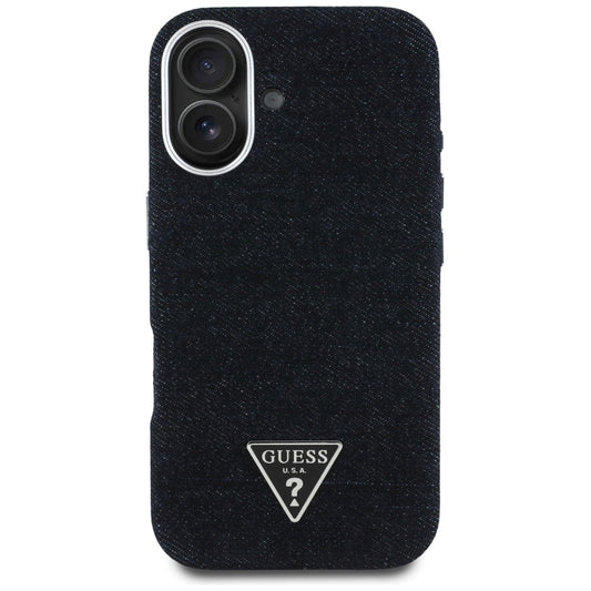 MagSafe torbica za Apple iPhone 16, Guess, Denim Triangle Logo, Crna