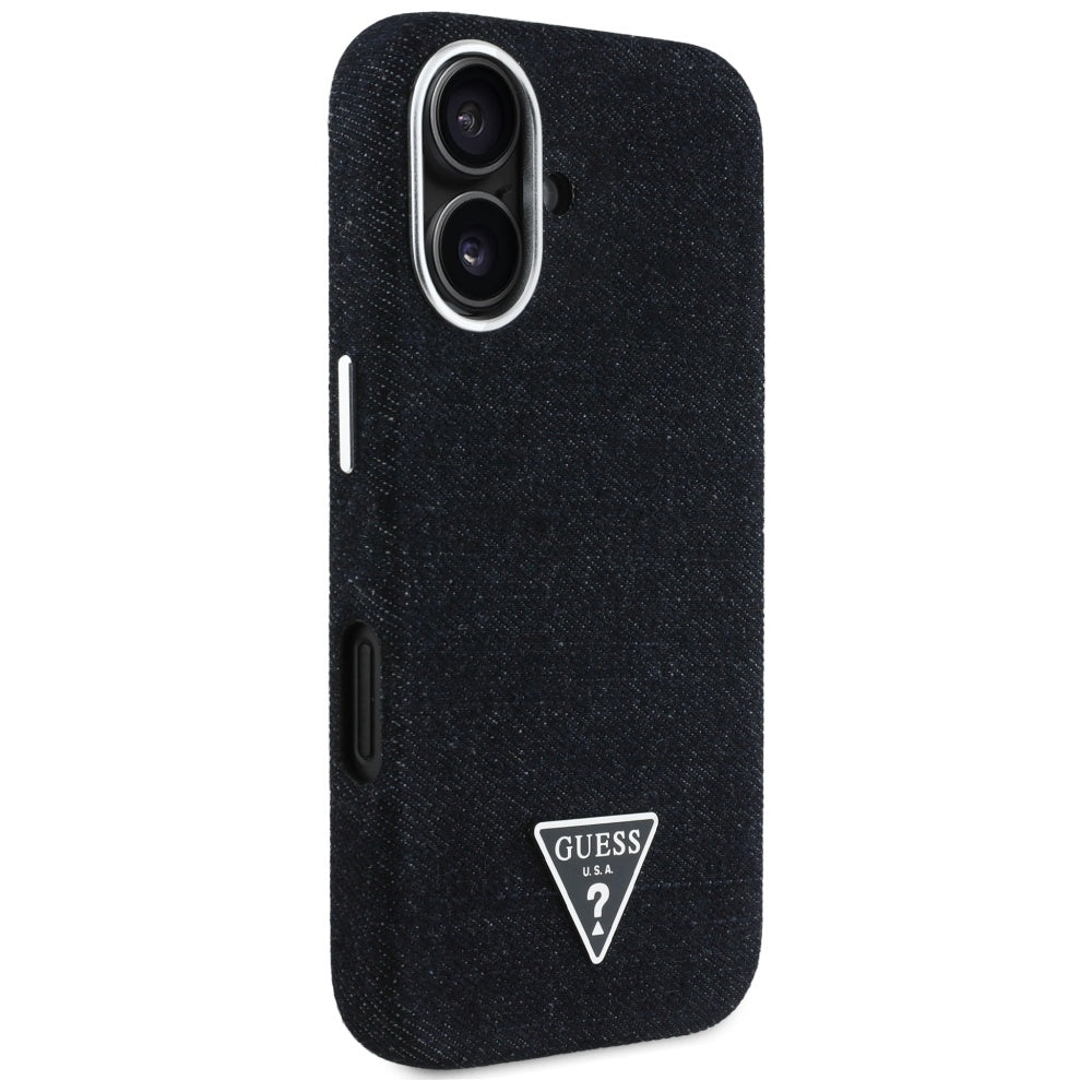 MagSafe torbica za Apple iPhone 16, Guess, Denim Triangle Logo, Crna