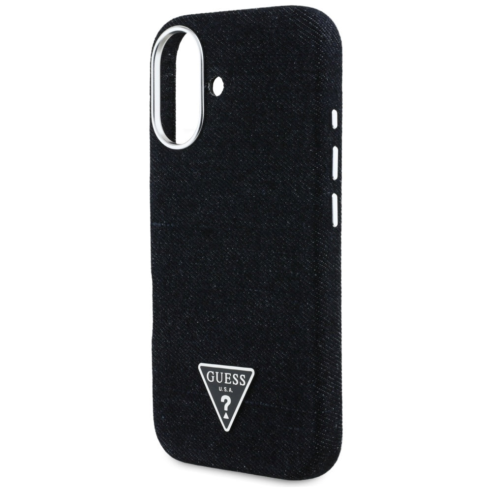 MagSafe torbica za Apple iPhone 16, Guess, Denim Triangle Logo, Crna