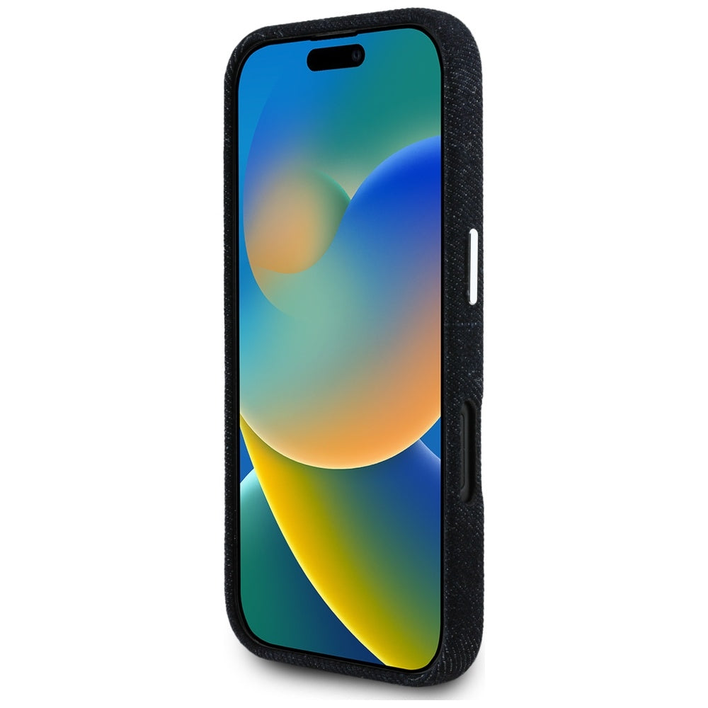 MagSafe torbica za Apple iPhone 16, Guess, Denim Triangle Logo, Crna