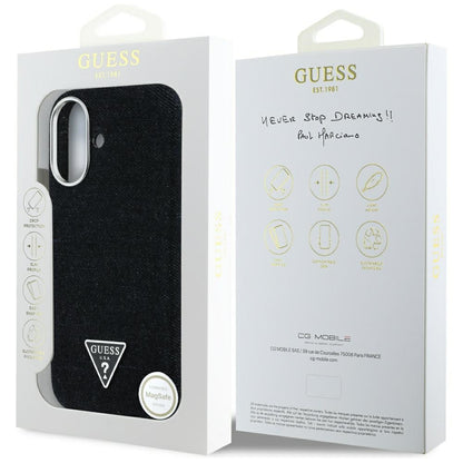 MagSafe torbica za Apple iPhone 16, Guess, Denim Triangle Logo, Crna