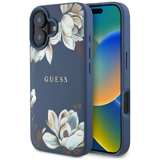 Futrola MagSafe za Apple iPhone 16, Guess, Grained Flowers, Plava