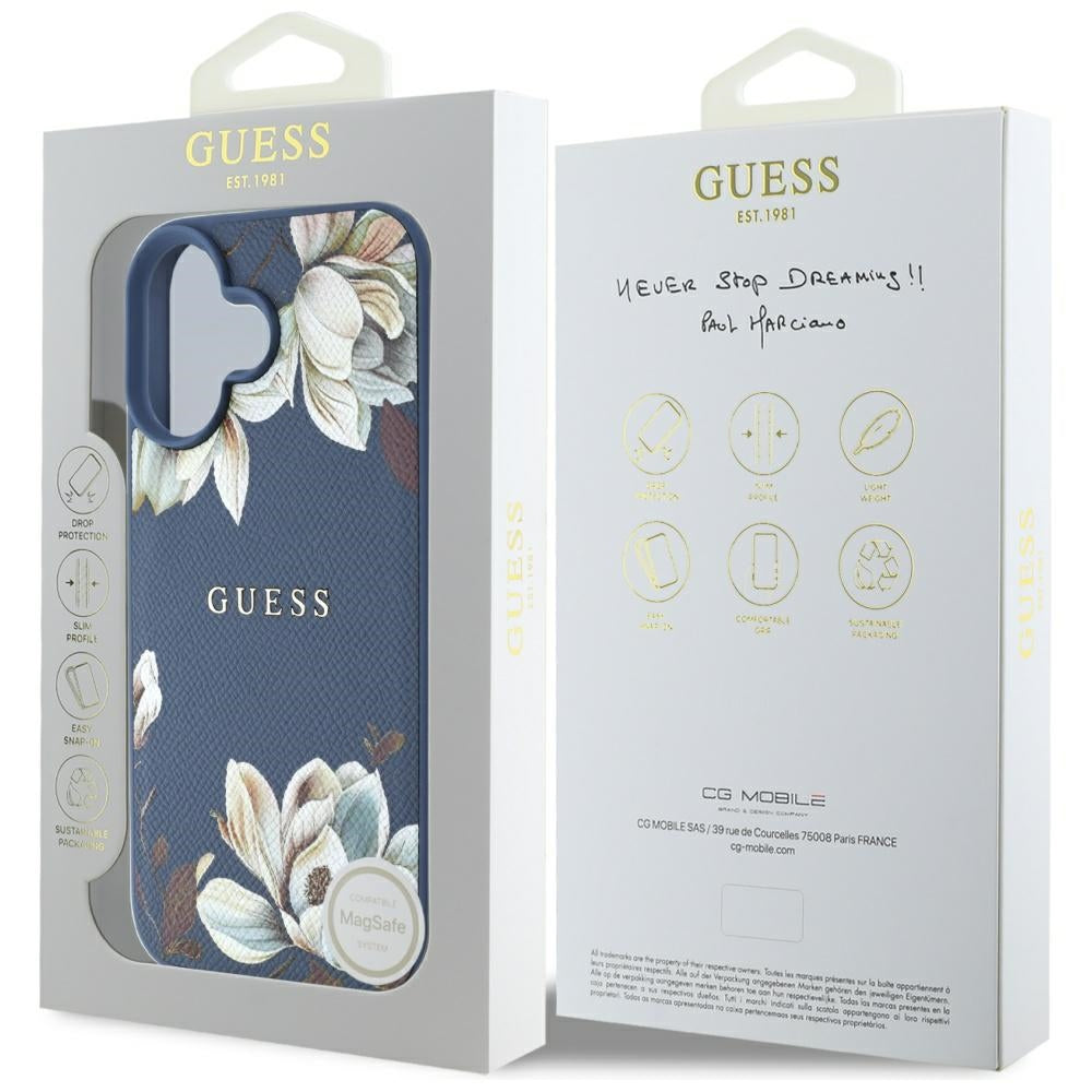 Futrola MagSafe za Apple iPhone 16, Guess, Grained Flowers, Plava