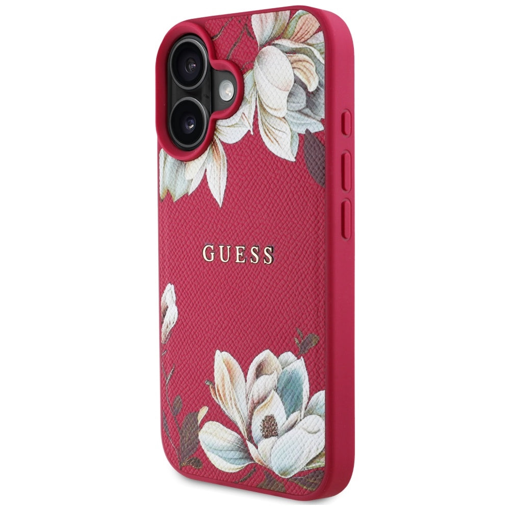 Futrola MagSafe za Apple iPhone 16, Guess, Grained Flowers, Fuksija