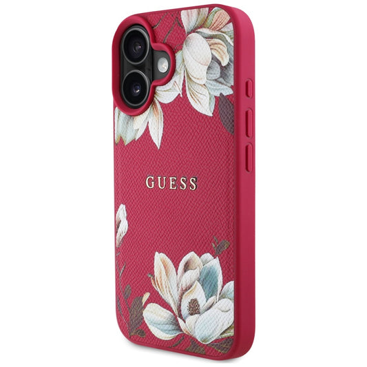 Futrola MagSafe za Apple iPhone 16, Guess, Grained Flowers, Fuksija