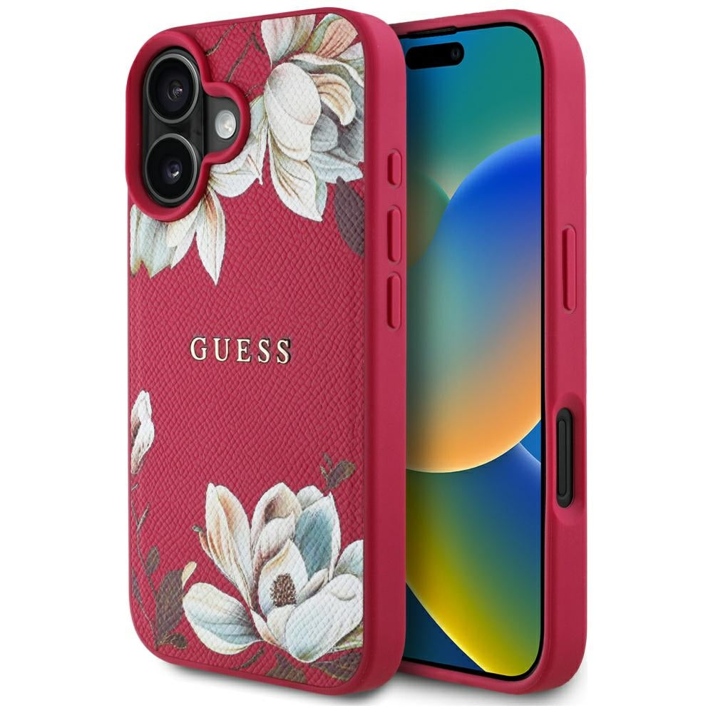 Futrola MagSafe za Apple iPhone 16, Guess, Grained Flowers, Fuksija