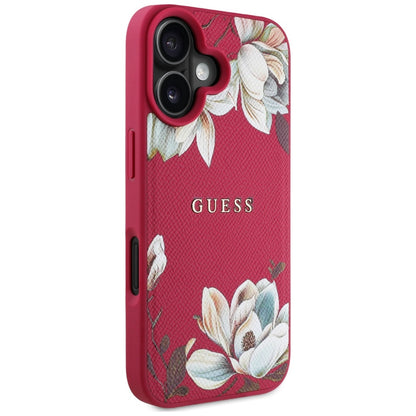 Futrola MagSafe za Apple iPhone 16, Guess, Grained Flowers, Fuksija