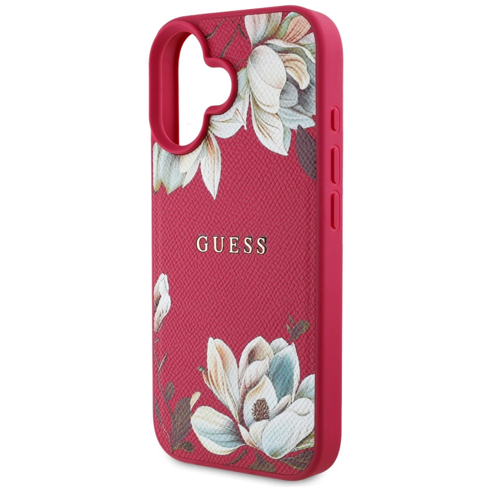 Futrola MagSafe za Apple iPhone 16, Guess, Grained Flowers, Fuksija