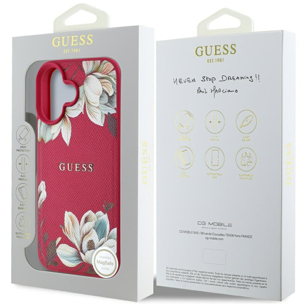 Futrola MagSafe za Apple iPhone 16, Guess, Grained Flowers, Fuksija