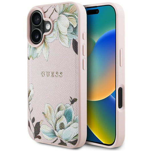 Futrola MagSafe za Apple iPhone 16, Guess, Grained Flowers, Roza